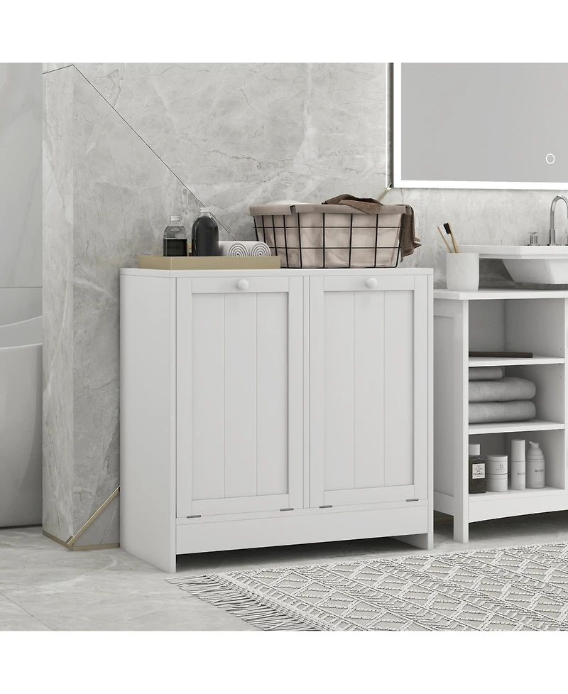 kleankin Tilt-out Laundry Storage Cabinet with 2 Hamper Compartments,