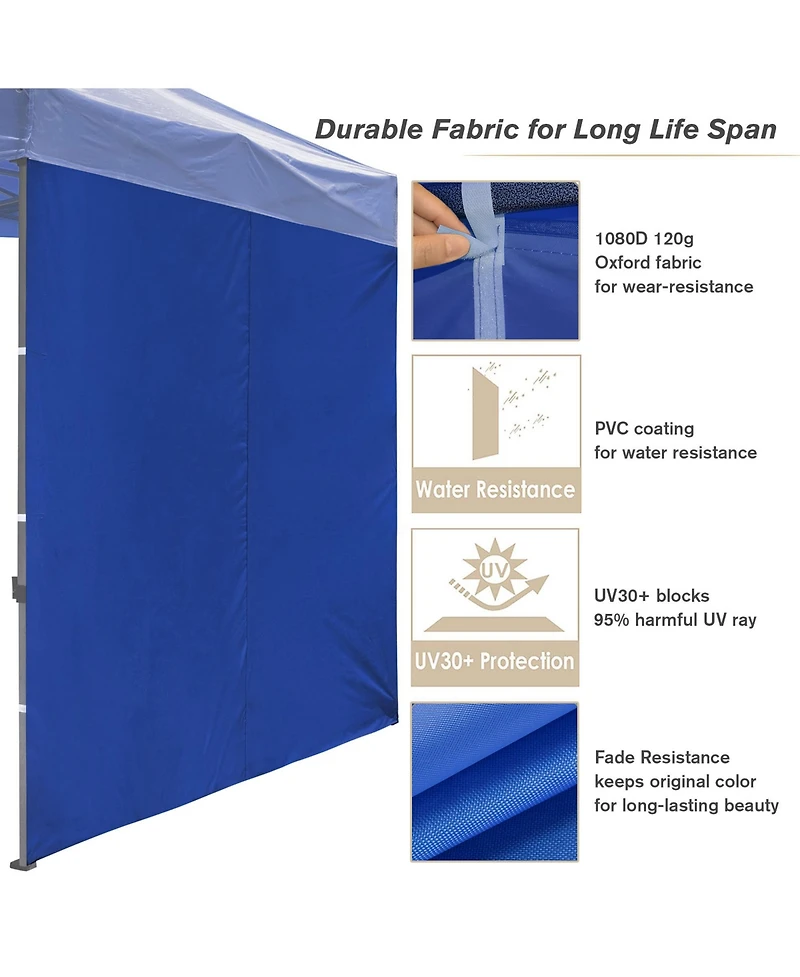 InstaHibit 1080D 120g Privacy Sidewall UV30+ Fits 10x10ft Canopy Gazebo 2 Pieces