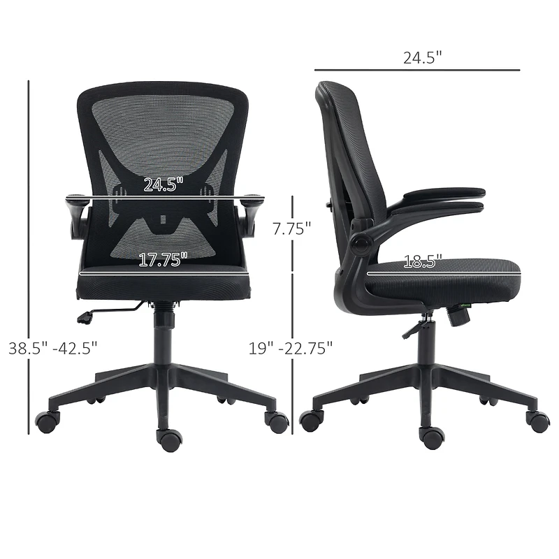 Vinsetto Mid-Back Mesh Office Chair with Flip-Up Armrests Wheels