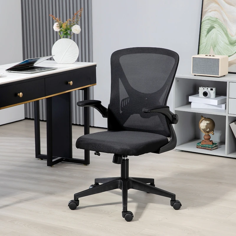 Vinsetto Mid-Back Mesh Office Chair with Flip-Up Armrests Wheels