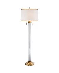Possini Euro Design Cadence Modern Floor Lamp Standing 62" Tall Crystal Glass Column Satin Brass Linen Drum Shade for Living Room Bedroom Office