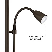 Possini Euro Design Traverse Modern Table Lamps 29" Tall Set of 2 with Usb Charging Port Gooseneck Led Bronze Oatmeal Shade for Bedroom Living Ro