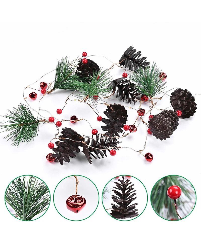 Yescom Christmas Garland with Lights,7.8Ft Battery Operated 20 Pcs Led String Lights with Pine Cone