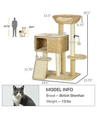 PawHut Cat Tree for Indoor Cats w/ Scratching Posts, Condo Cat Tower,