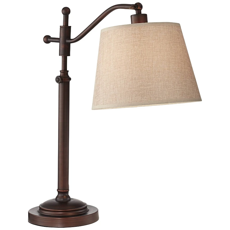 Regency Hill Downbridge Style Desk Table Lamp Adjustable Height 30.5" Tall Bronze Metal Tan Linen Look Shade for Living Room Bedroom Office