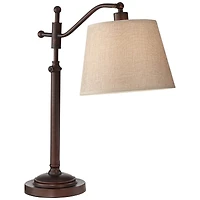 Regency Hill Downbridge Style Desk Table Lamp Adjustable Height 30.5" Tall Bronze Metal Tan Linen Look Shade for Living Room Bedroom Office