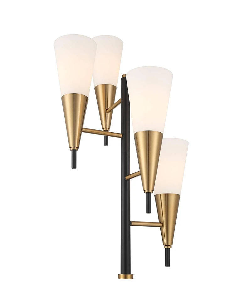 Possini Euro Design Quatro Mid Century Modern Tree Floor Lamp 71" Tall Black Gold Metal 4 Light Frosted Glass Cone Shade for Living Room Bedroom