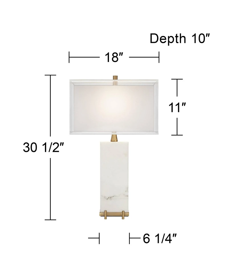 Possini Euro Design Jules Modern Table Lamp 30 1/2" Tall White Faux Marble Rectangular Double Shade for Bedroom Living Room Bedside Nightstand Of