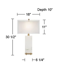 Possini Euro Design Jules Modern Table Lamp 30 1/2" Tall White Faux Marble Rectangular Double Shade for Bedroom Living Room Bedside Nightstand Of