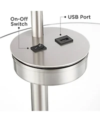 Possini Euro Design Vogue Modern Floor Lamp with Tray Table 60" Tall Brushed Nickel Usb Charging Port Organza Outer White Inner Shade for Living