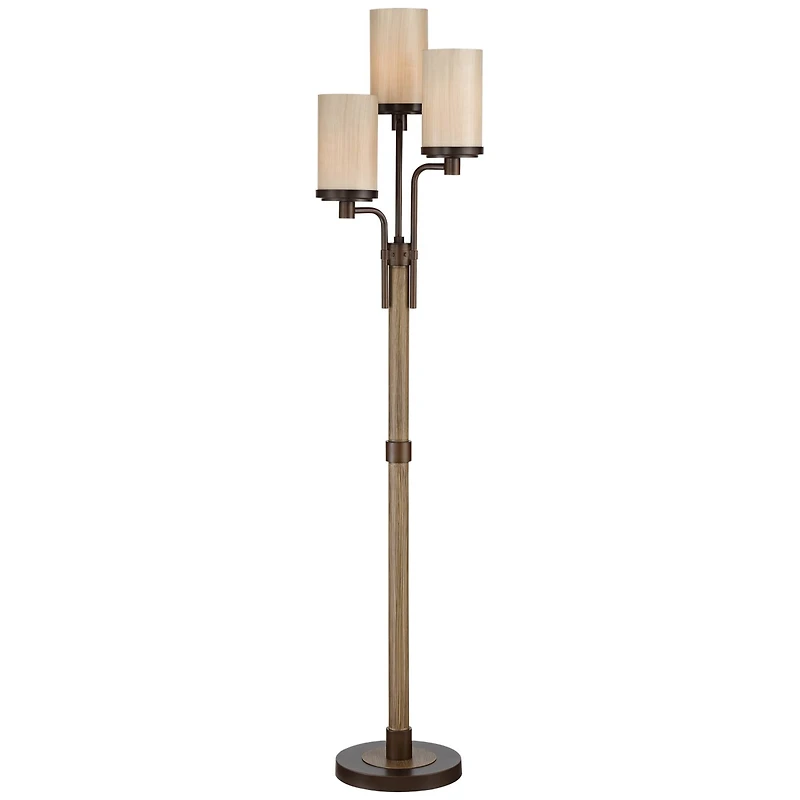 Franklin Iron Works Astoria Rustic Farmhouse Floor Lamp 71" Tall Bronze Faux Wood 3 Light Tree Tea Alabaster Glass for Living Room Bedroom Office