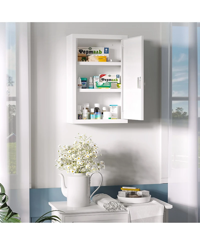 Kleankin Wall Medicine Cabinet with Lock, Lockable Wall Cabinet, White