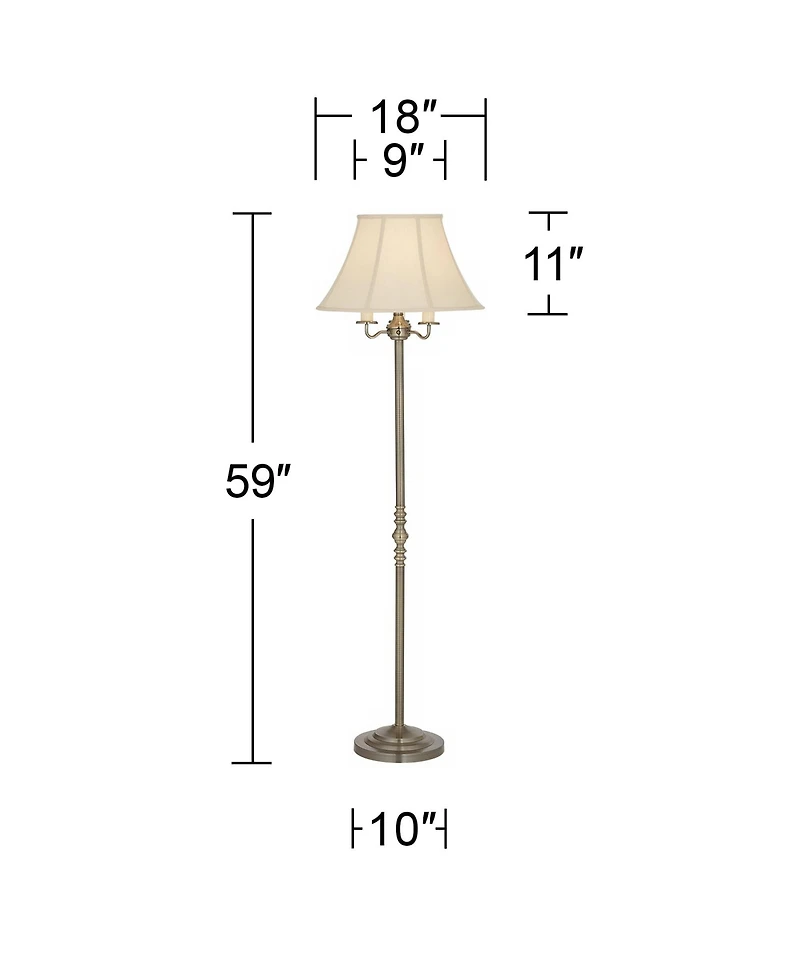 Regency Hill Montebello Vintage Retro Floor Lamp Standing 59" Tall Antique Brass Metal Soft Tan Bell Shade for Living Room Bedroom Office House H