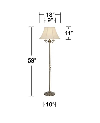 Regency Hill Montebello Vintage Retro Floor Lamp Standing 59" Tall Antique Brass Metal Soft Tan Bell Shade for Living Room Bedroom Office House H