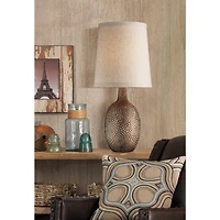 360 Lighting Chalane Rustic Accent Table Lamp 23 1/2" High Antique Bronze Hammered Texture Natural Beige Linen Shade for Bedroom Living Room Beds
