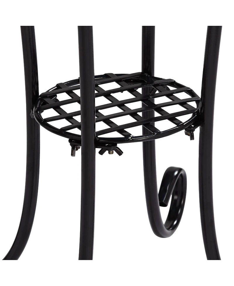 Teal Island Designs Modern Black Metal Round Outdoor Accent Side Table 14" Wide Green Leaf Mosaic Tabletop for Front Porch Patio Home House