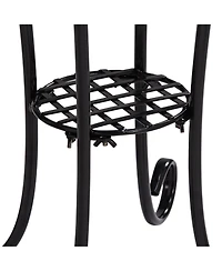 Teal Island Designs Modern Black Metal Round Outdoor Accent Side Table 14" Wide Green Leaf Mosaic Tabletop for Front Porch Patio Home House