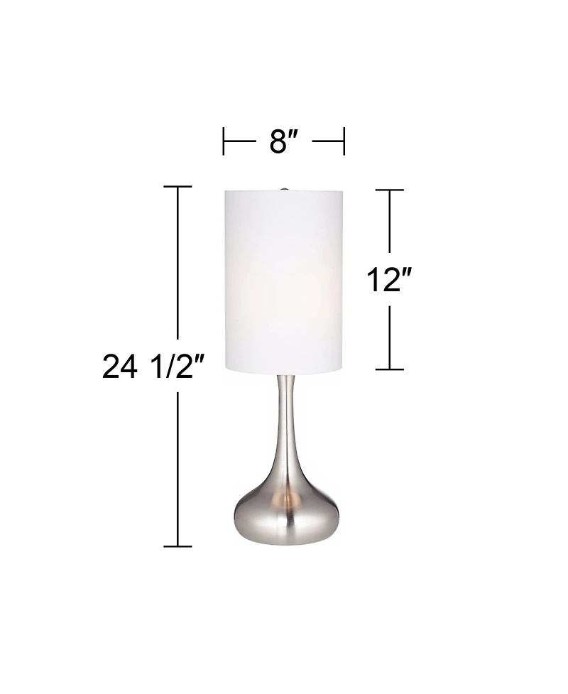 360 Lighting Modern Table Lamp 24.5" High Brushed Steel Droplet White Cylinder Shade for Living Room Family Bedroom Bedside Nightstand