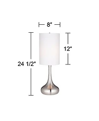 360 Lighting Modern Table Lamp 24.5" High Brushed Steel Droplet White Cylinder Shade for Living Room Family Bedroom Bedside Nightstand