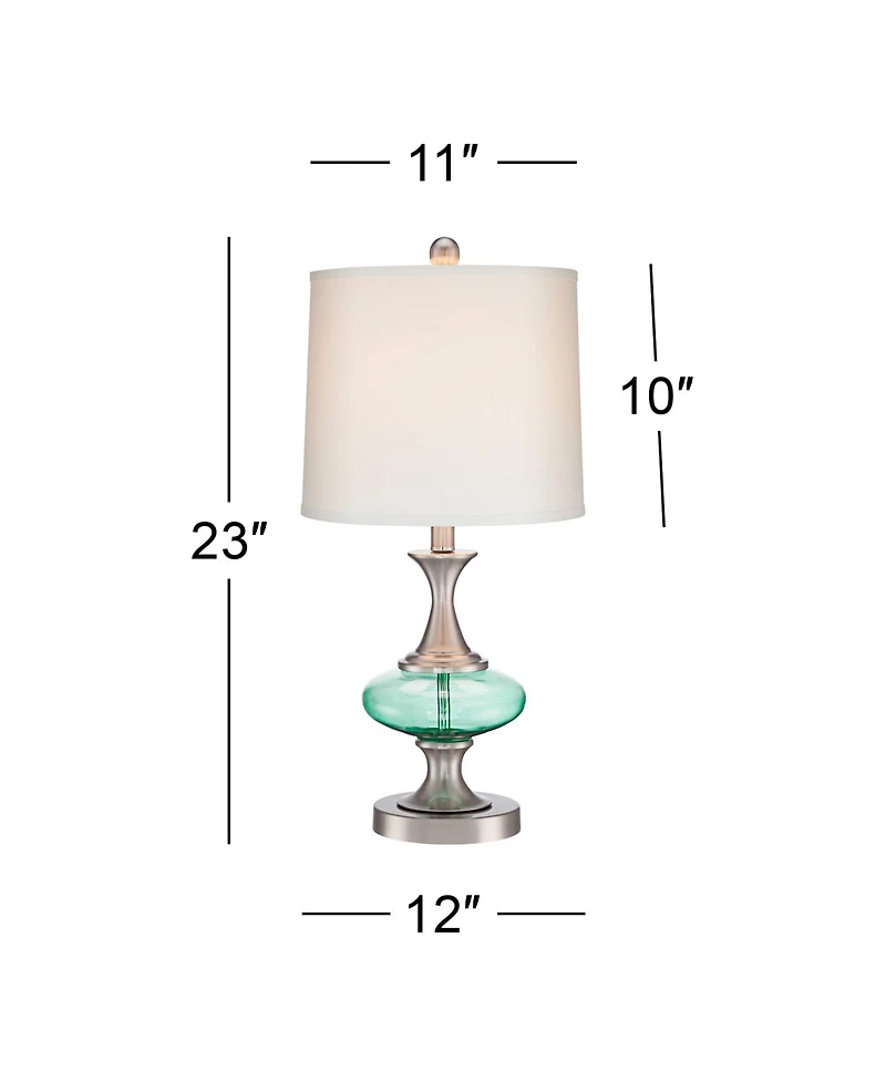 Reiner Modern Accent Table Lamp 23" High Brushed Nickel Blue Green Genie Glass Off White Drum Shade for Bedroom Living Room House Home Bedside Ni