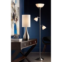 360 Lighting Ellery Modern Torchiere Floor Lamp with Side Lights 72" Tall Brushed Nickel Frosted White Glass Shade for Living Room Reading Bedroo