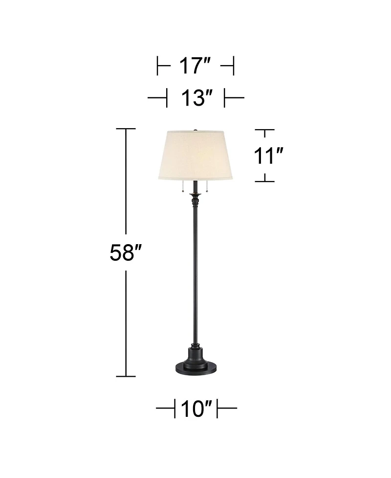 360 Lighting Spenser Rustic Farmhouse Floor Lamp 58" Tall Oiled Bronze Metal Off White Linen Empire Shade for Living Room Bedroom Office House Ho