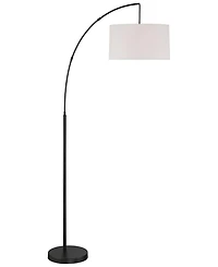 360 Lighting Modern Arc Floor Lamp with Usb Charging Port 72" Tall Black White Linen Drum Shade for Living Room Reading House Home