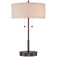 Nikola Modern Accent Table Lamp with Usb and Ac Power Outlet in Base 23 1/2" High Bronze Fabric Drum Shade for Bedroom Living Room House Desk Bed
