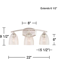 Richter Modern Wall Light Polished Nickel Silver Hardwired 22" 3-Light Fixture Curving Clear Glass Shade for Bedroom Bedside Bathroom Vanity Livi