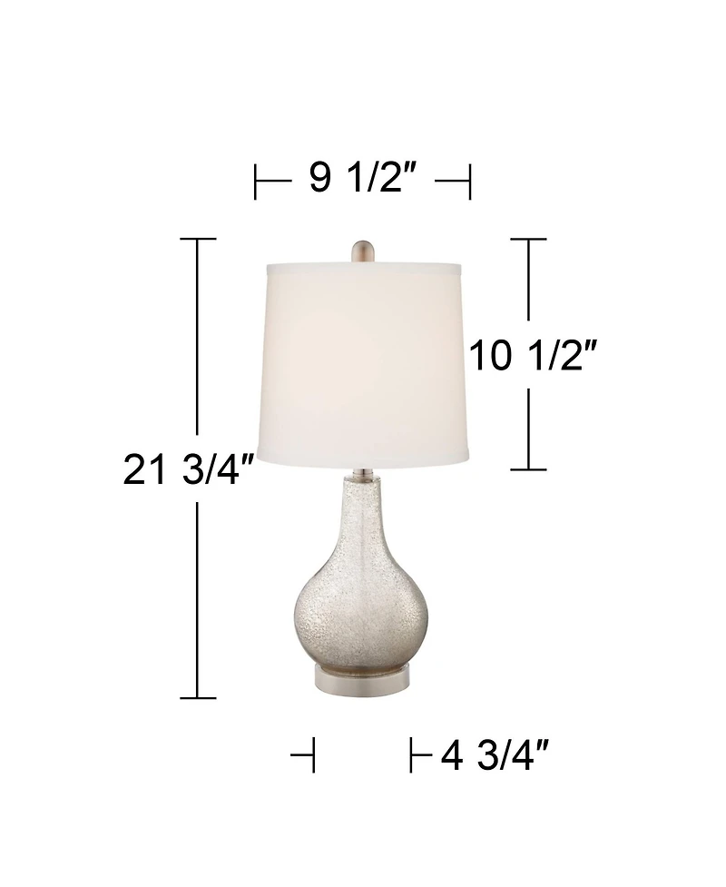 Ledger Modern Accent Table Lamps 21.75" High Set of 2 with Usb Charging Port and Table Top Dimmers Mercury Glass Off White Drum Shade Living Room