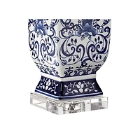 Barnes and Ivy Iris Vintage Style Table Lamp 28" Tall Blue White Floral Geneva with Table Top Dimmer White Drum for Bedroom Living Room Bedside O