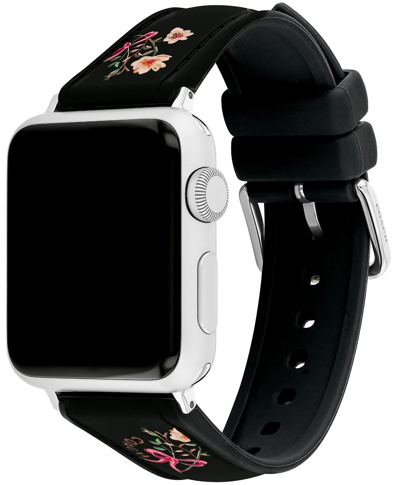 Coach Women's Black Floral Print Silicone Strap for Apple Watch 38mm, 40mm, 41mm