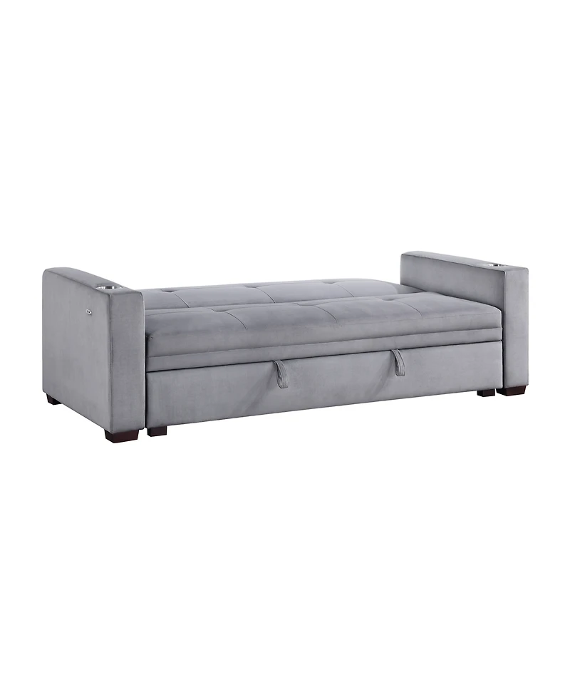 Homelegance White Label Gainesville 84" Convertible Sofa with Hidden Storage, Cup Holders and Usb charging ports
