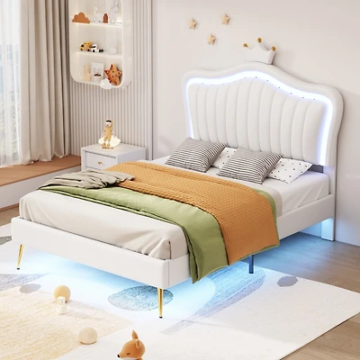 Streamdale Crown Headboard Upholstered Bed with Led Lights
