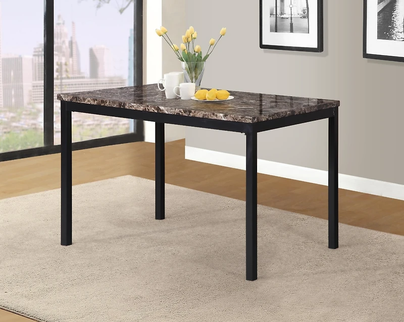 Streamdale Noyes Metal Dining Table with Laminated Faux Marble Top, Black