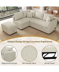 Simplie Fun Versatile L-Shaped Sofa Bed with Usb Ports, Movable Ottoman, & Pull-Out