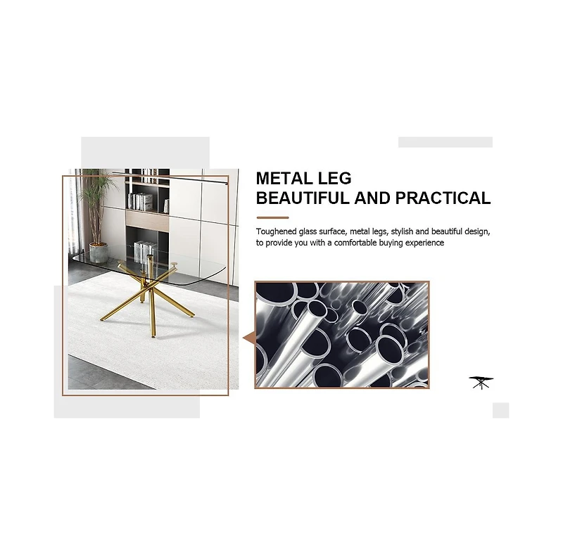 Modern Glass and Metal Dining Table for 4-8 People