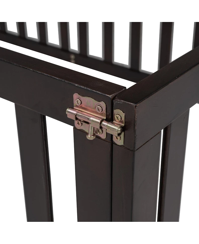 Simplie Fun Twin Size Wood Floor Bed Frame With Fence And Door, Walnut