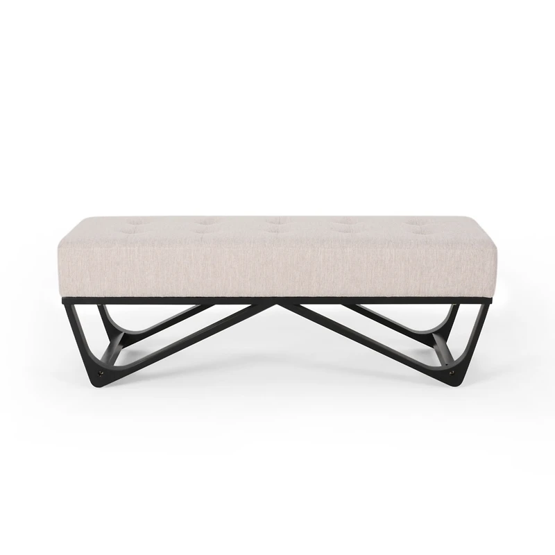 Simplie Fun Modern Tufted Upholstered Bench with Black Geometric Legs