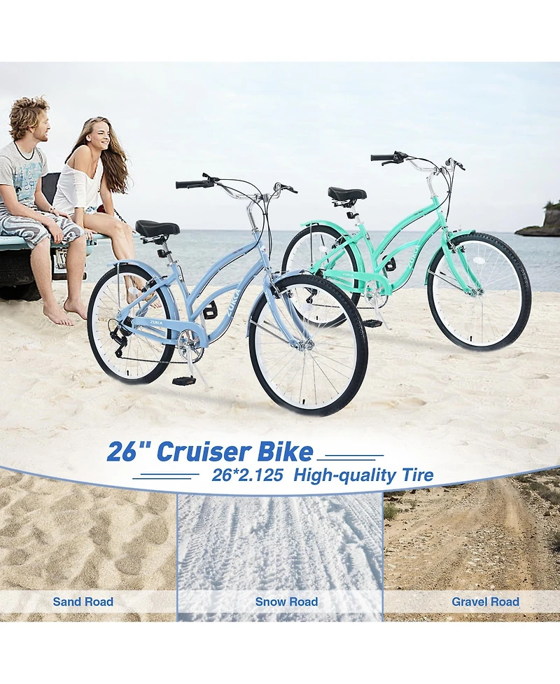 Streamdale 7 Speed Bicycles, Multiple Colors 26"Inch Beach Cruiser Bike