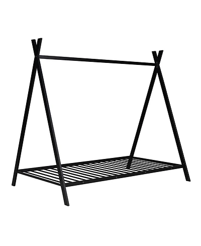 Simplie Fun House Bed Tent Bed Frame Twin Size Metal Floor Playhouse Bed With Slat For Kids Girls Boys