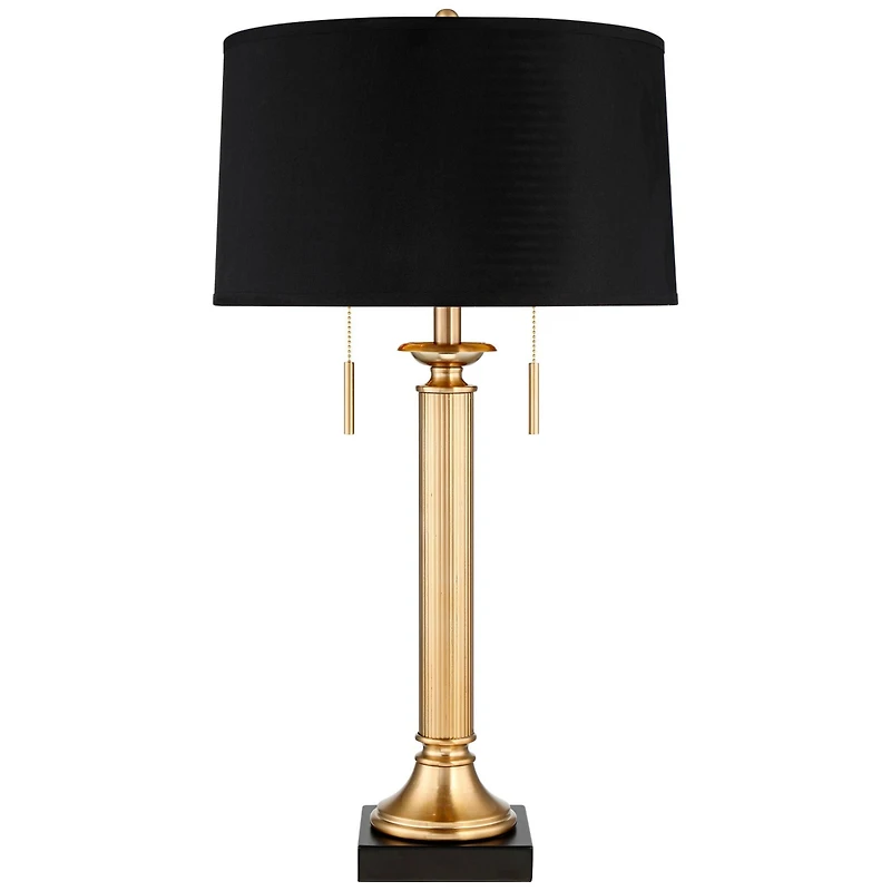 Possini Euro Design Wynne Traditional Table Lamp 30" Tall Warm Gold with Usb Charging Port Black Drum Shade for Bedroom Living Room Bedside Night