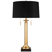 Possini Euro Design Wynne Traditional Table Lamp 30" Tall Warm Gold with Usb Charging Port Black Drum Shade for Bedroom Living Room Bedside Night