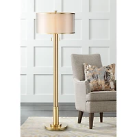 Possini Euro Design Granview Modern Floor Lamp 70 1/2" Tall Brass Metal Sheer Organza Outer Linen Inner Drum Shade for Living Room Bedroom Office