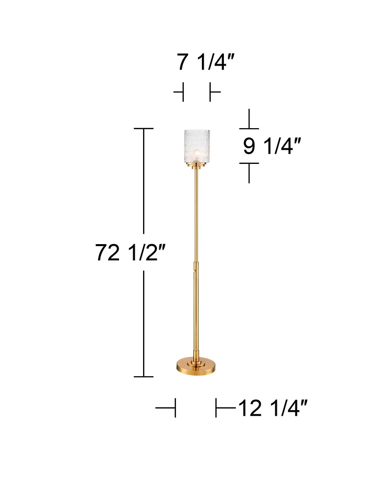 Possini Euro Design Kinsey Modern Glam Style Torchiere Floor Lamp Standing 72.5" Tall Antique Brass Gold Metal Stone Pattern Glass Cylinder Shade for