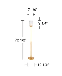 Possini Euro Design Kinsey Modern Glam Style Torchiere Floor Lamp Standing 72.5" Tall Antique Brass Gold Metal Stone Pattern Glass Cylinder Shade for