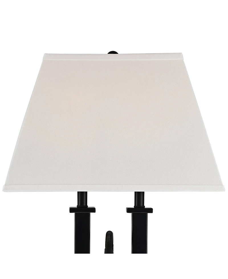 Deacon Modern Gooseneck Desk Lamp with Usb Charging Port and Outlet 26" High Led Black Metal Oatmeal Linen Fabric Shade for Living Room Bedroom House