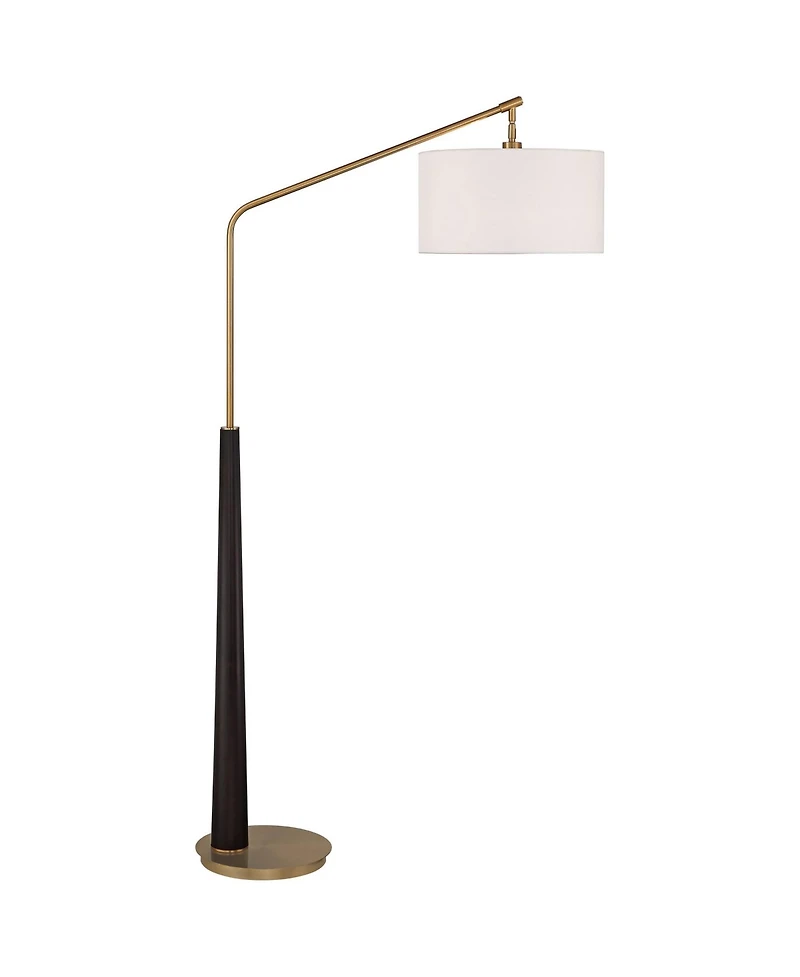 Possini Euro Design Mid Century Modern Arc Floor Lamp 72 1/2" Tall Espresso Warm Gold Metal White Linen Drum Shade for Living Room