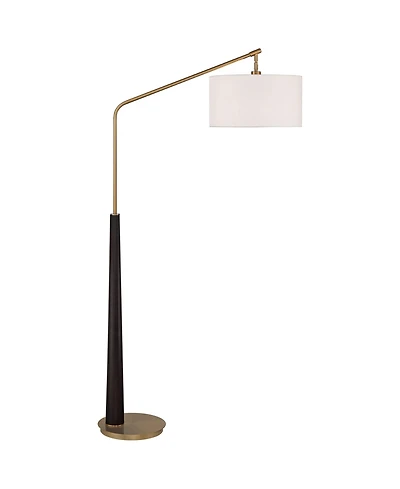 Possini Euro Design Mid Century Modern Arc Floor Lamp 72 1/2" Tall Espresso Warm Gold Metal White Linen Drum Shade for Living Room