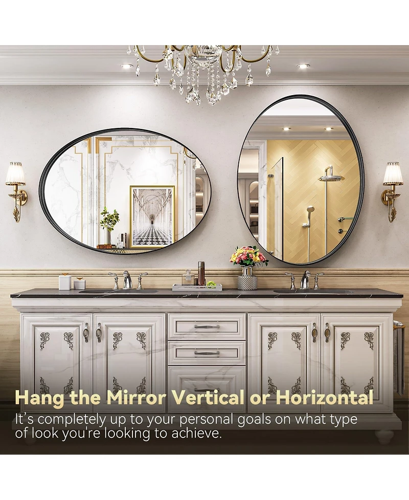 Homlux Oval Wall Mounted Mirror 24"x36" in Black